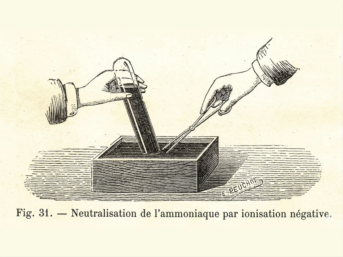 Gravure ancienne sur la neutralisation de l’ammoniaque par ionisation négative